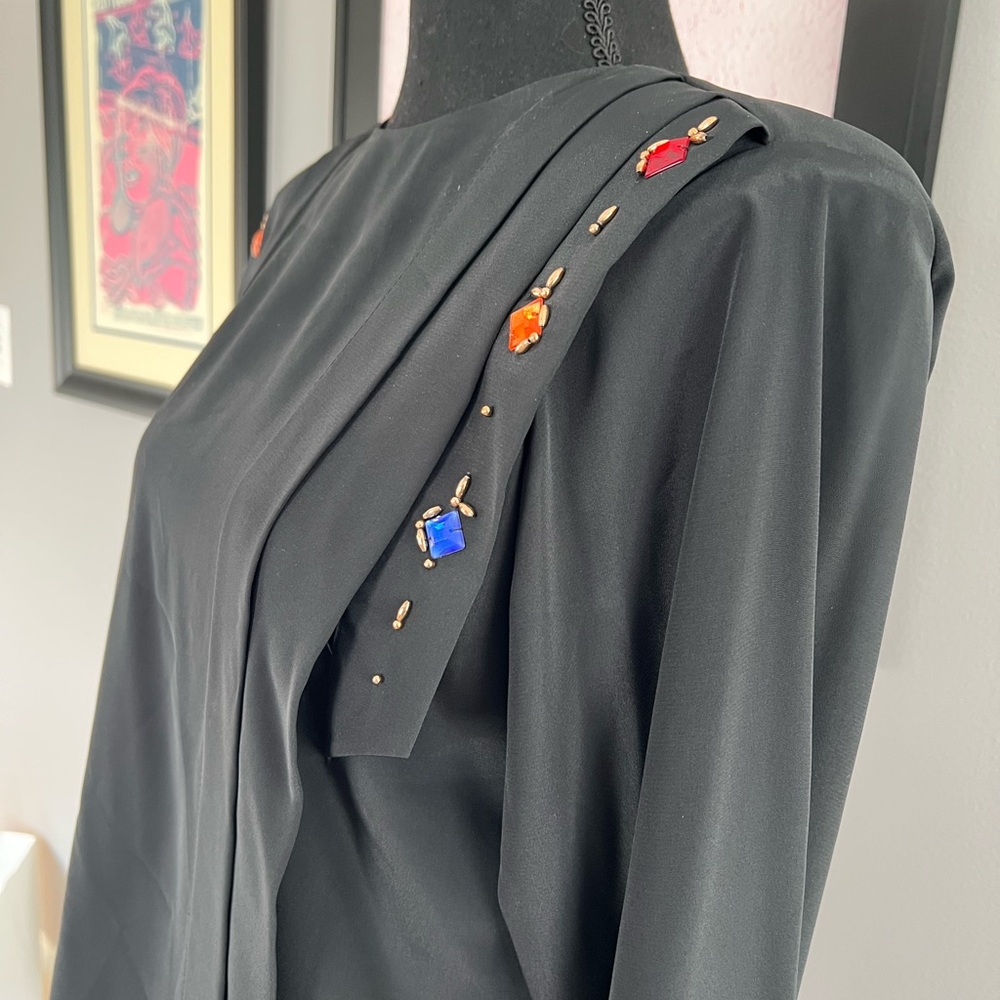 Notations Vintage Black Blouse with embellishments and pleats